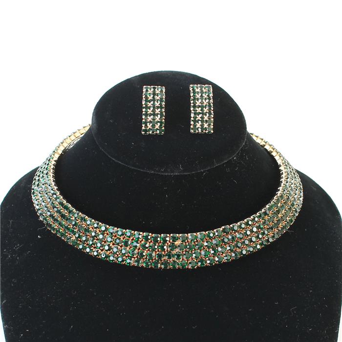 4 Row Rhinestones Choker Set