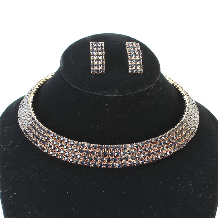 4 Row Rhinestones Choker Set