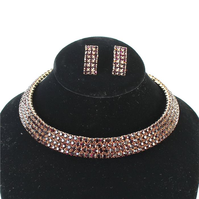 4 Row Rhinestones Choker Set