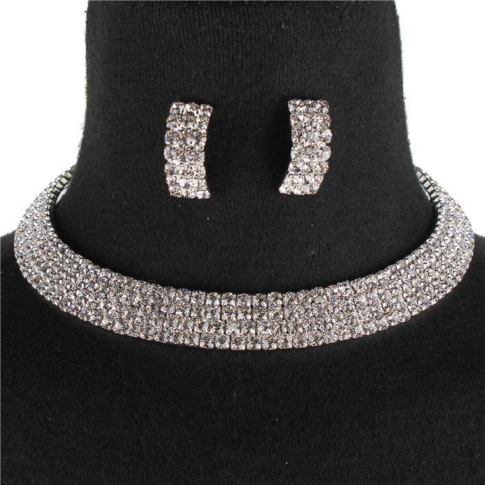 4 Row Rhinestones Choker Set