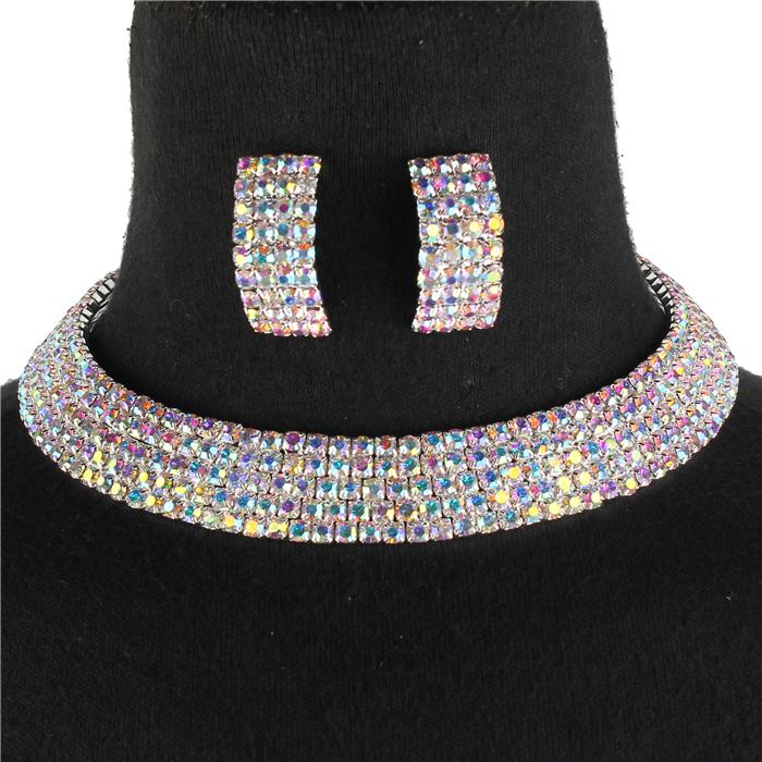 5 Row Rhinestones Choker Set