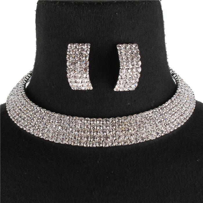 5 Row Rhinestones Choker Set