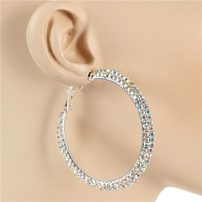 2.2 inch Rhinestone 2 Line  Hoop Earring