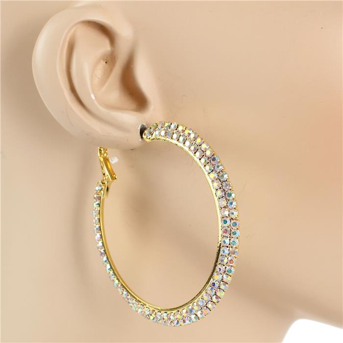 2.2 inch Rhinestone 2 Line  Hoop Earring