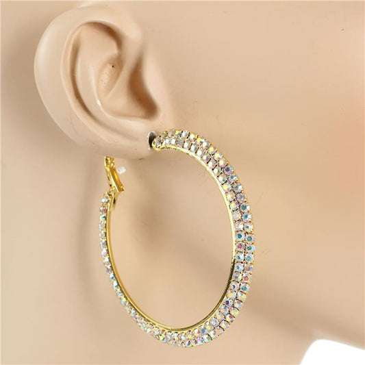 2.2 inch Rhinestone 2 Line  Hoop Earring