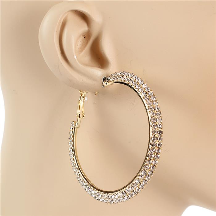 2.2 inch Rhinestone 2 Line  Hoop Earring