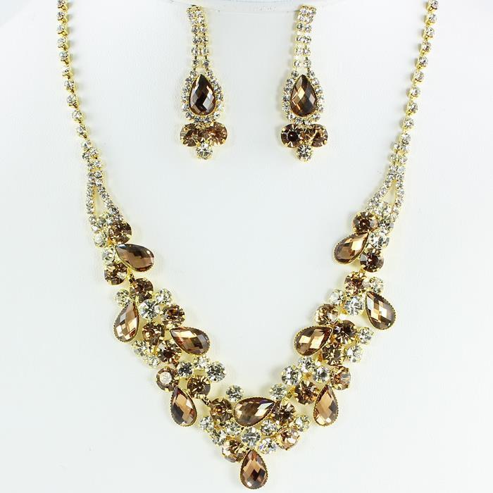 Rhinestones Tear Necklace Set