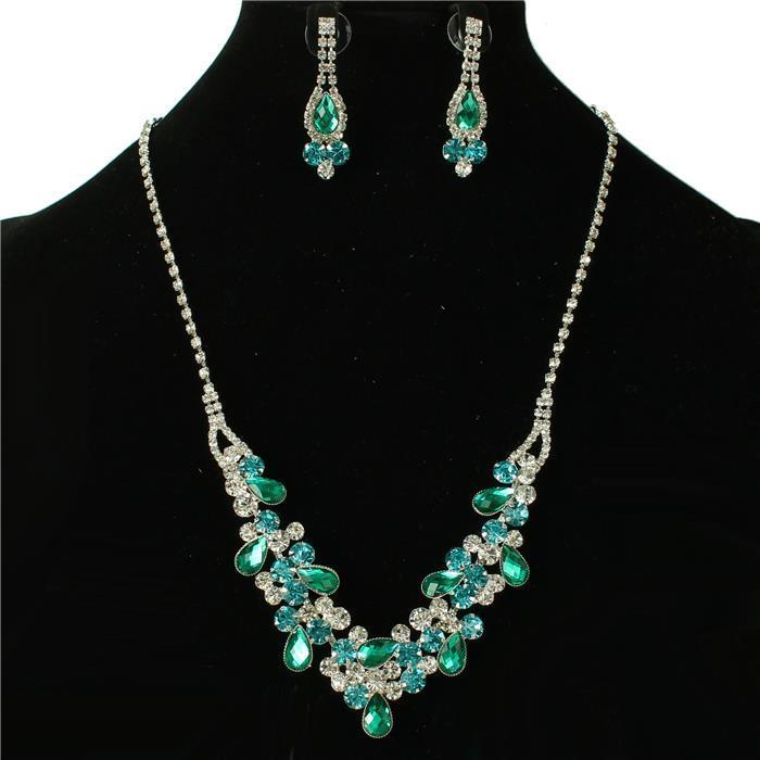 Rhinestones Tear Necklace Set