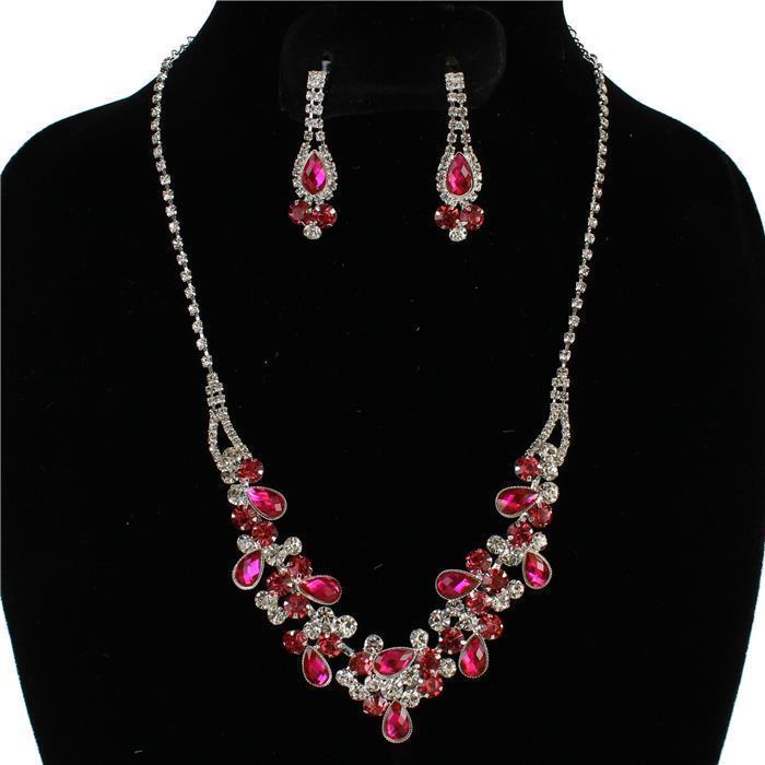 Rhinestones Tear Necklace Set