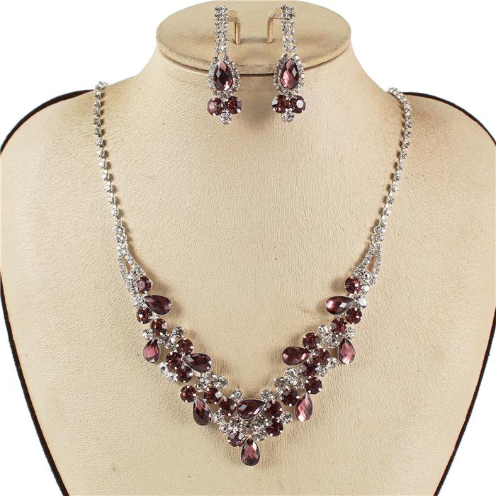 Rhinestones Tear Necklace Set