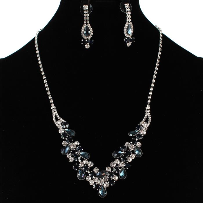 Rhinestones Tear Necklace Set