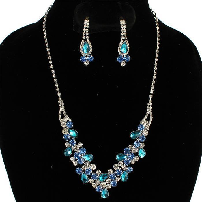 Rhinestones Tear Necklace Set