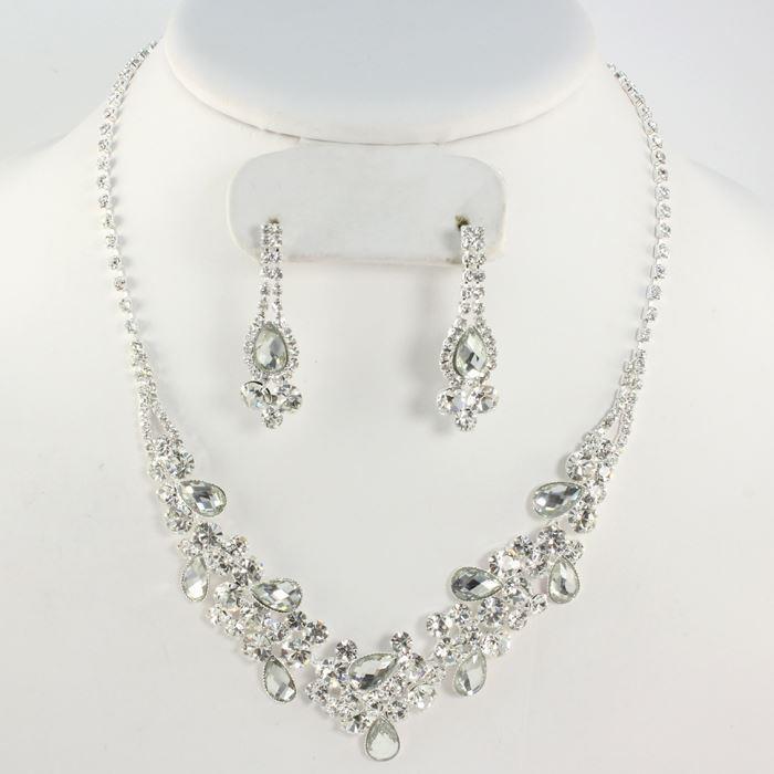 Rhinestones Tear Necklace Set