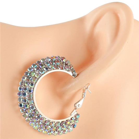 Rhinestones 3Lines Hoop Earring