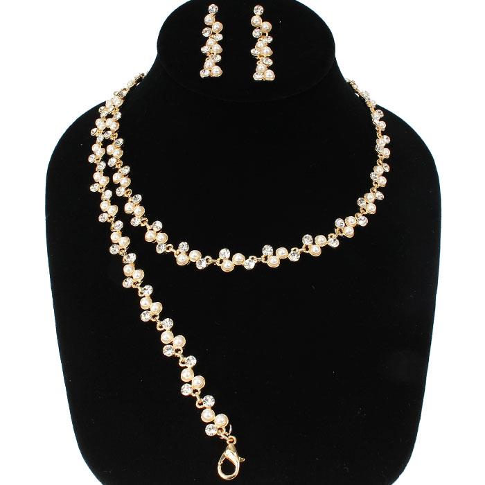 3 Pcs Rhinestone Pearl Necklace Set