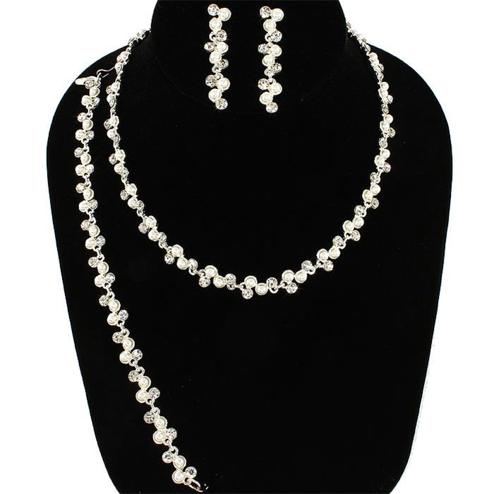 3 Pcs Rhinestone Pearl Necklace Set