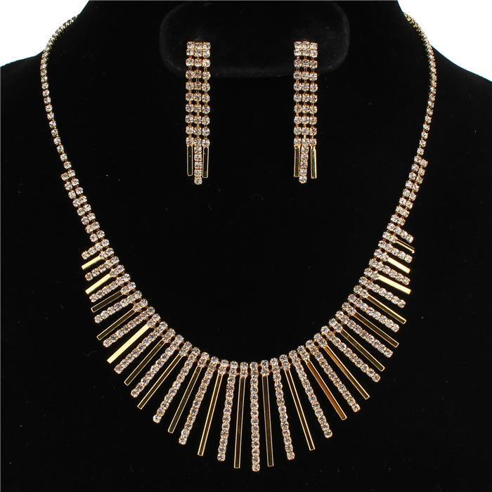 Rhinestone Fringed Necklace Set