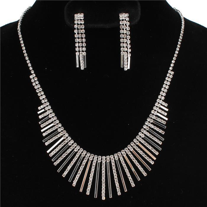 Rhinestone Fringed Necklace Set