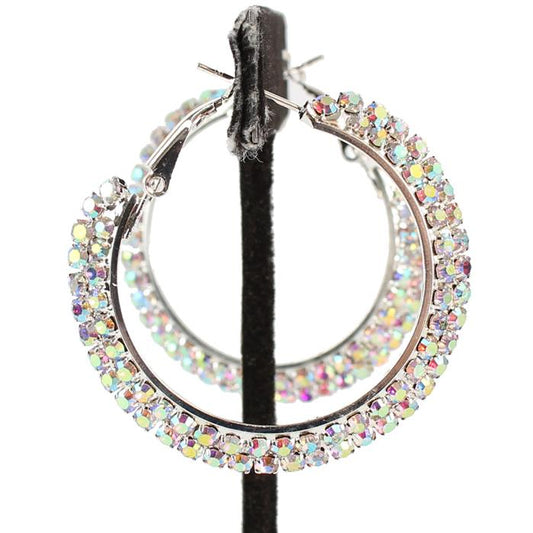 1.75 inch Rhinestone 2 Line Hoop Earreing