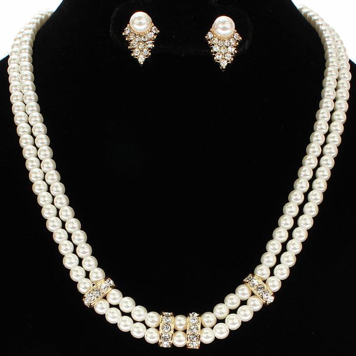 Double Layer Pearl Necklace Set