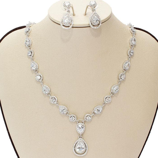 Cubic Zirconia Teardrop Necklace Set