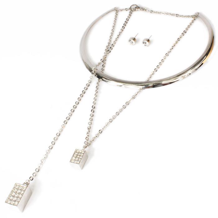 Rhinestone Cube Drop Choker Set