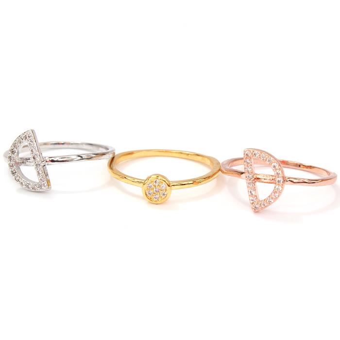 Size 8 CZ Three Pcs Round Rings