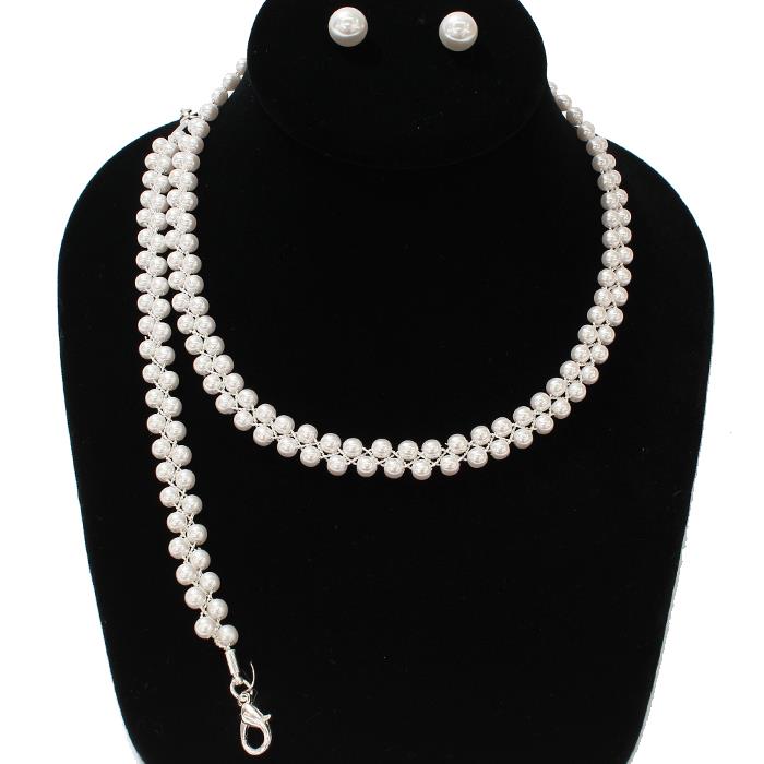 Pearl Double Layered 3 Pcs Necklace Set