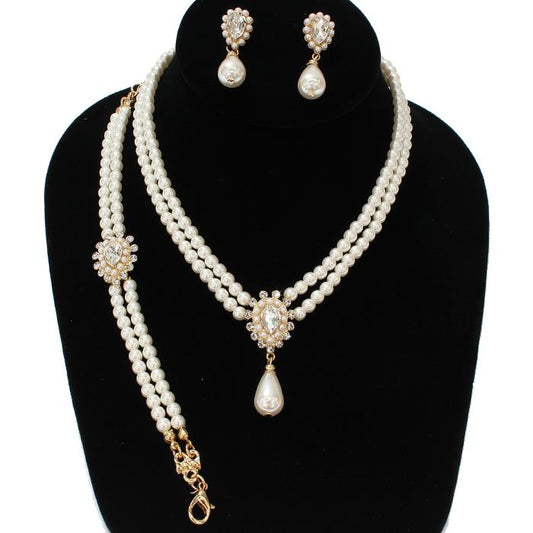 Pearl Teardrop 3 Pcs Necklace Set