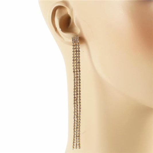 Rhinestones Long 3 Lines Earring