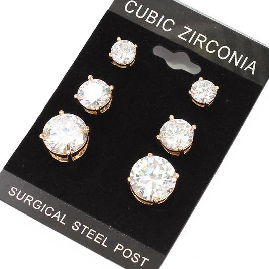 .70 inch CZ 3 Pairs Earring