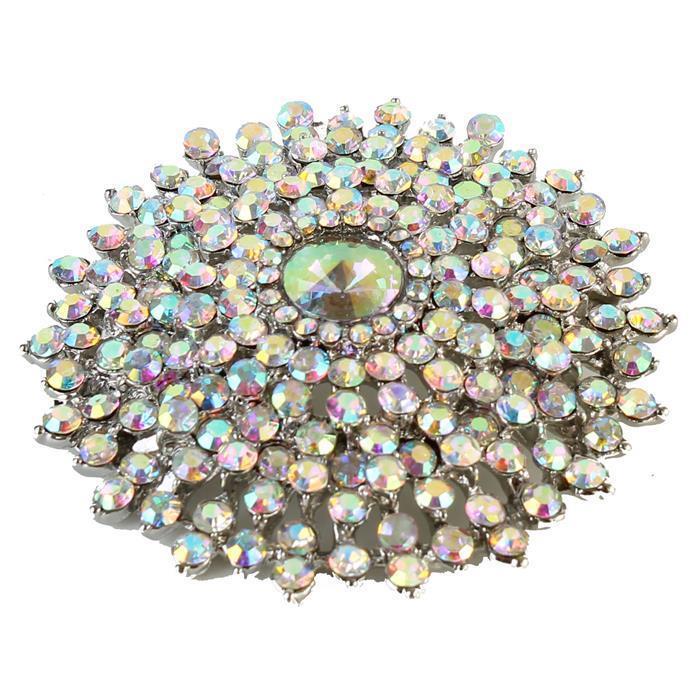 Crystal Stones Round Brooch