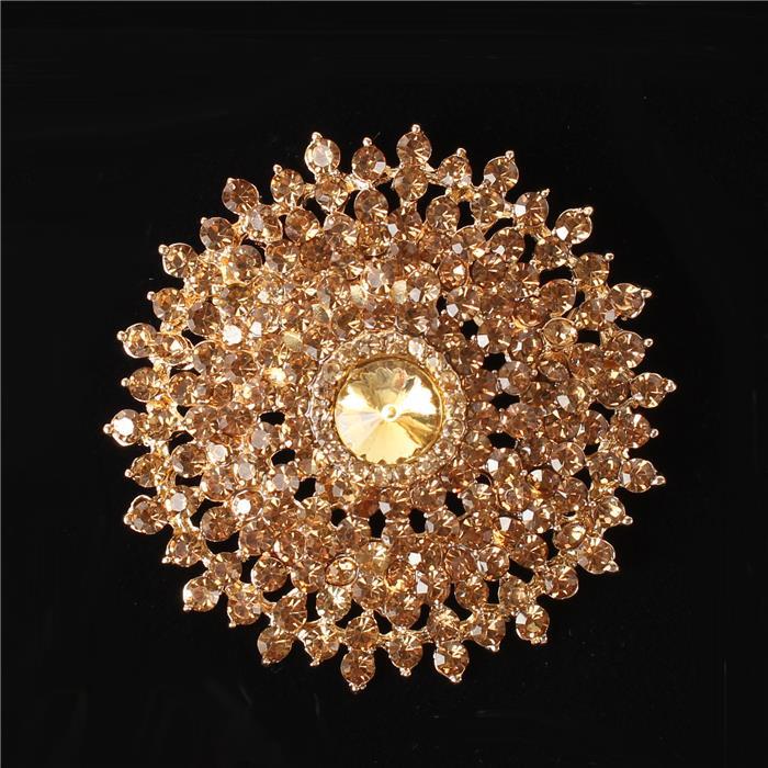 Crystal Stones Round Brooch