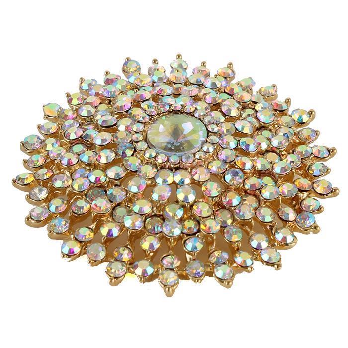 Crystal Stones Round Brooch