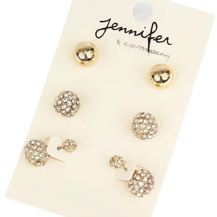 Stones-Metal 3 Ball Pairs Earring