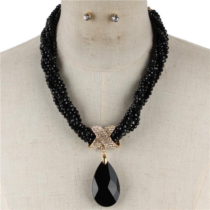 Crystal Beads Teardrop Necklace Set