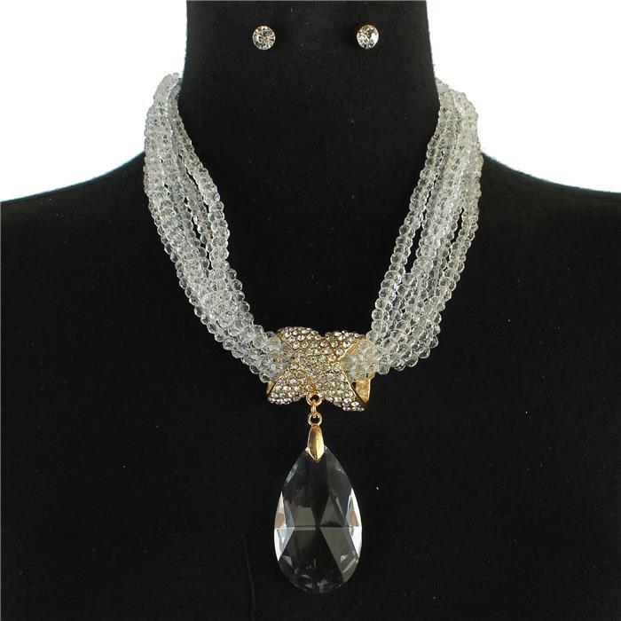 Crystal Beads Teardrop Necklace Set