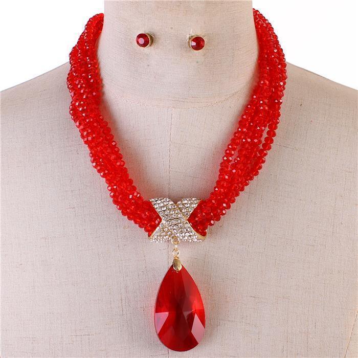 Crystal Beads Teardrop Necklace Set