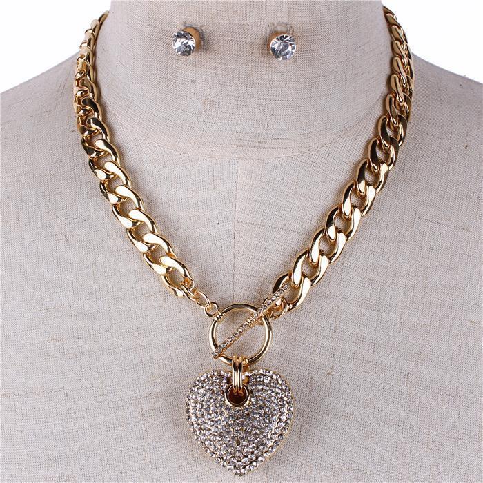 Metal Pendant Heart Necklace Set