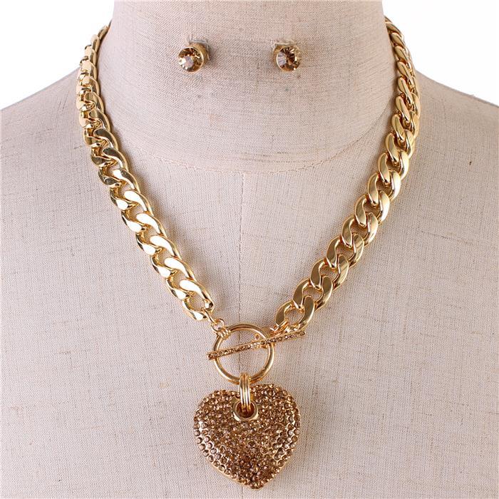 Metal Pendant Heart Necklace Set