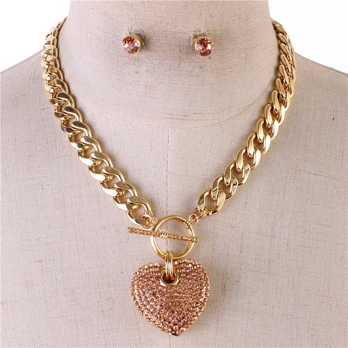 Metal Pendant Heart Necklace Set