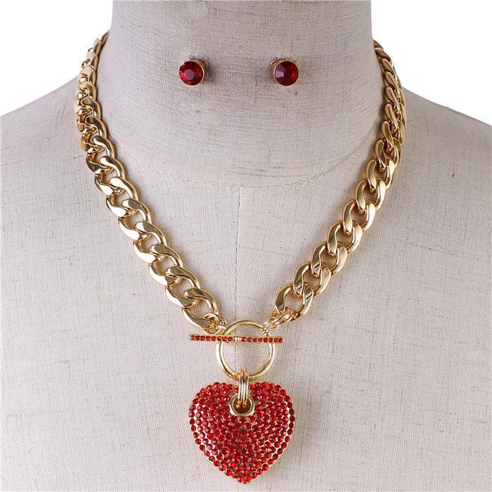 Metal Pendant Heart Necklace Set