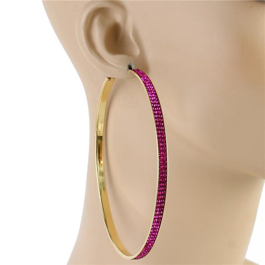 Rhinestone-Metal Hoop Earring