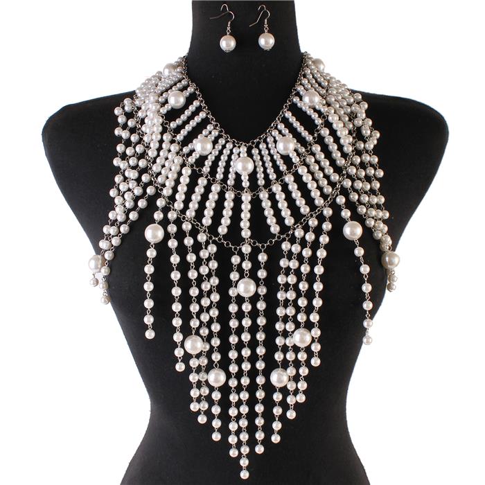 Pearls Long BibNecklace Set