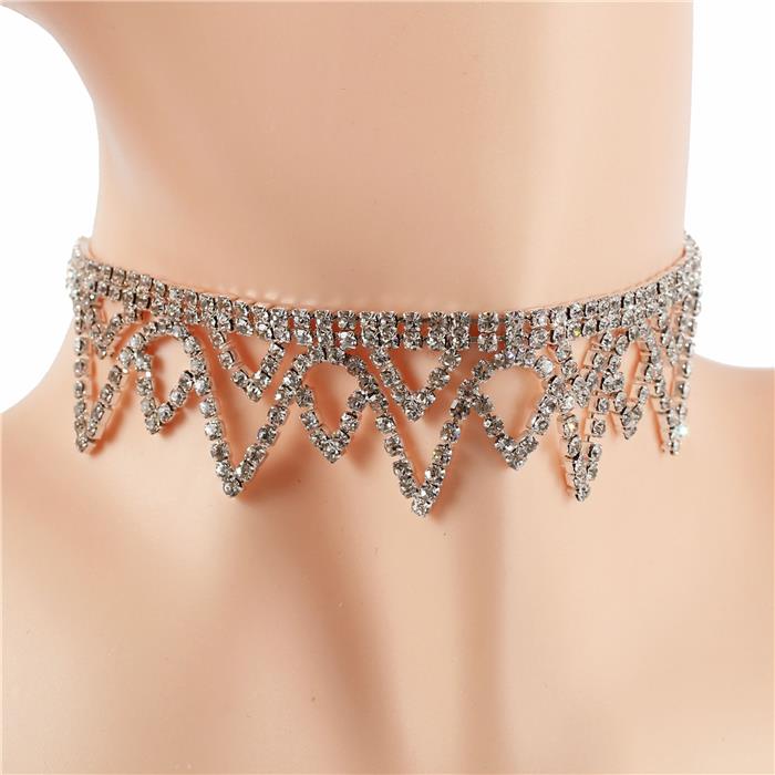 Rhinestones Triangle-Drop Choker Necklace