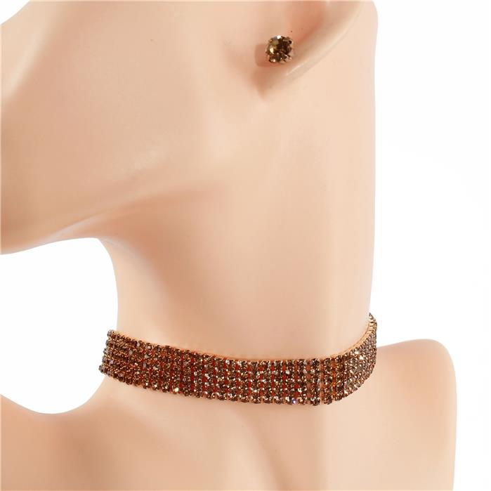 Rhinestones Five Lines Choker Necklace Set