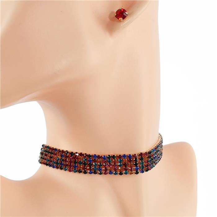 Rhinestones Five Lines Choker Necklace Set