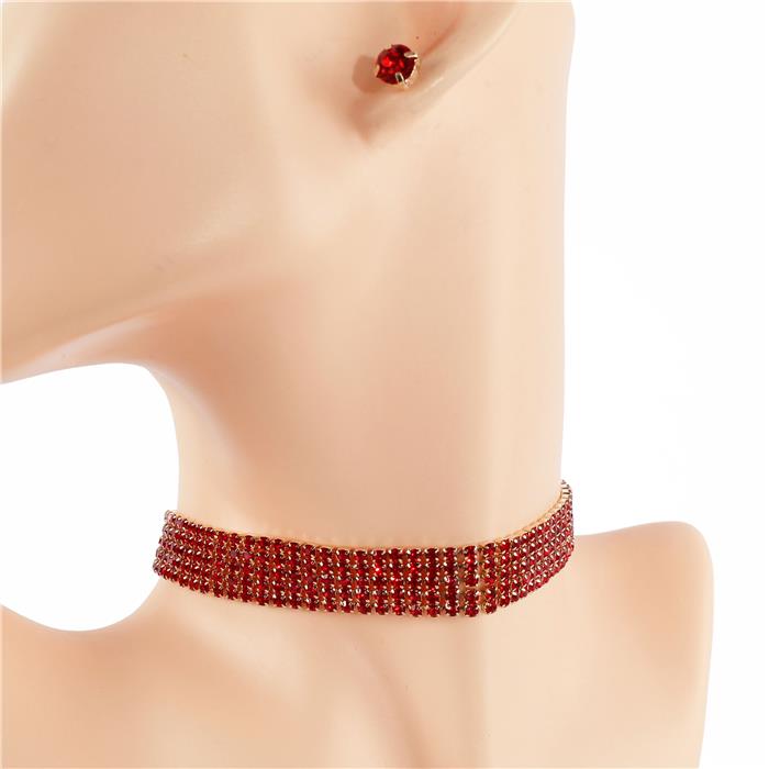 Rhinestones Five Lines Choker Necklace Set