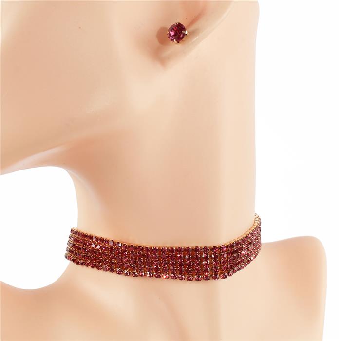 Rhinestones Five Lines Choker Necklace Set