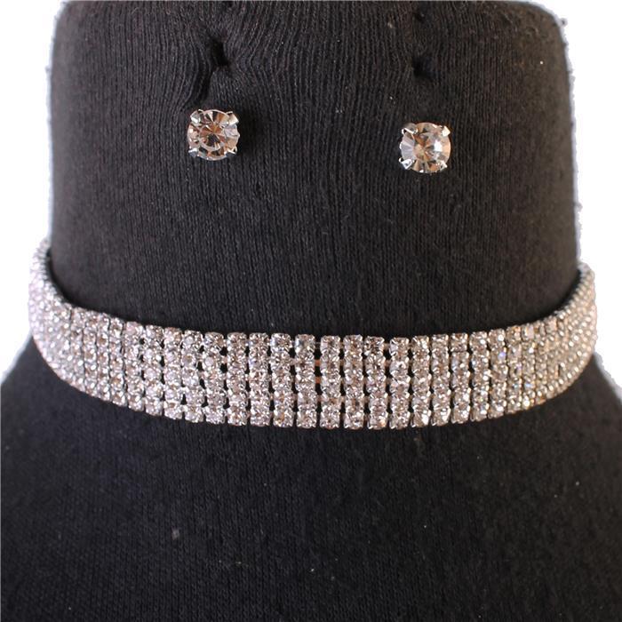 Rhinestones Five Lines Choker Necklace Set